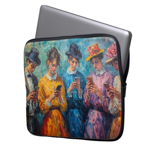 Menschen des 19. Jahrhunderts mit Smartphones Laptopschutzhülle (Vorderseite Links)