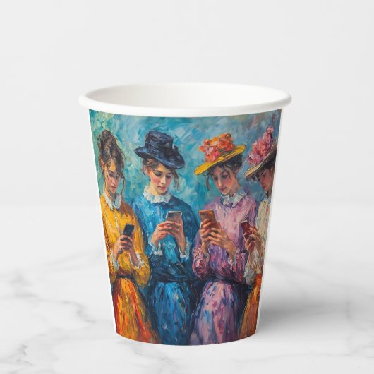 Menschen des 19. Jahrhunderts mit Smartphones Pappbecher (Vorderseite)