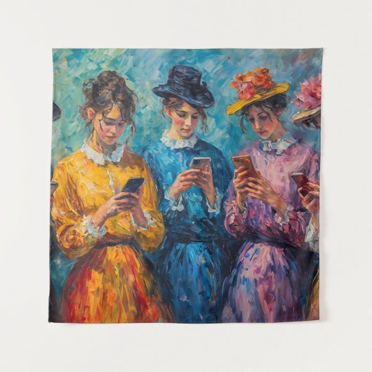 Menschen des 19. Jahrhunderts mit Smartphones Wandteppich (Vorderseite)