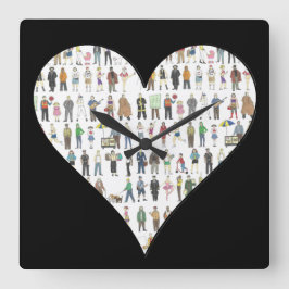 Menschen des NYC Black Heart New York City Bürger Quadratische Wanduhr