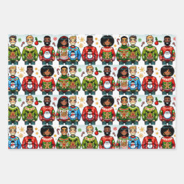 Menschen, die lustige Weihnachtssüßer tragen Geschenkpapier Set