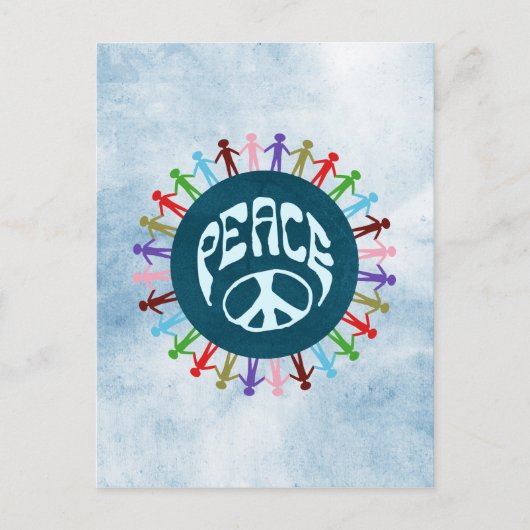Menschen, die sich in einem Friedenssymbol um die Postkarte (Vorderseite)