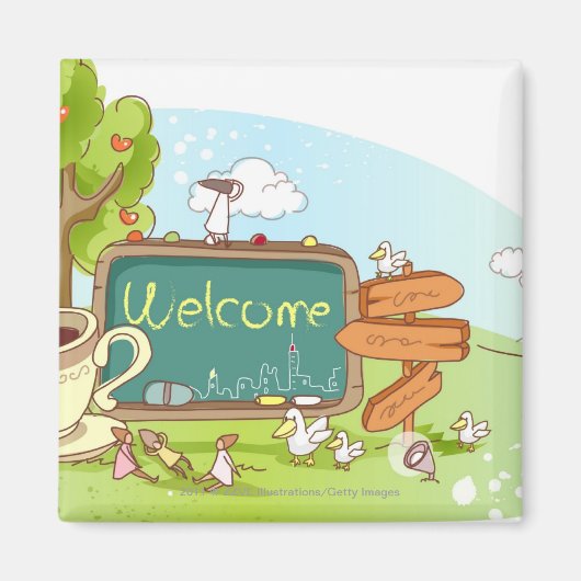 Menschen entspannen sich durch Informationszeichen Magnet (Vorne)