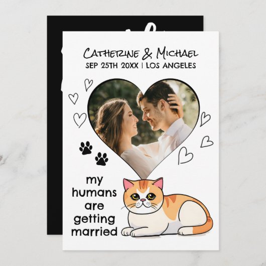 Menschen heiraten Niedliche Katzen Liebhaber Hand Save The Date (Vorne/Hinten)