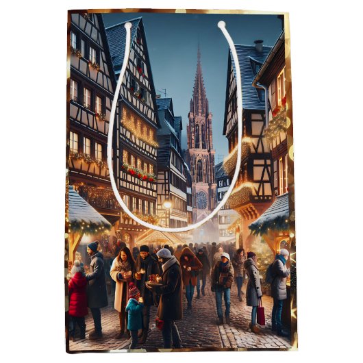Menschen in Straßburg, Frankreich, Weihnachtsmarkt Mittlere Geschenktüte (Vorderseite)