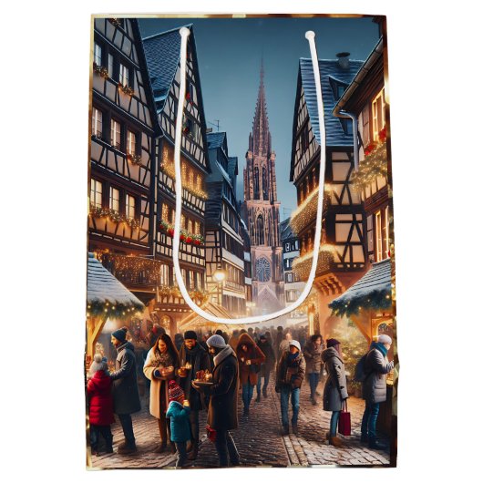 Menschen in Straßburg, Frankreich, Weihnachtsmarkt Mittlere Geschenktüte (Rückseite)