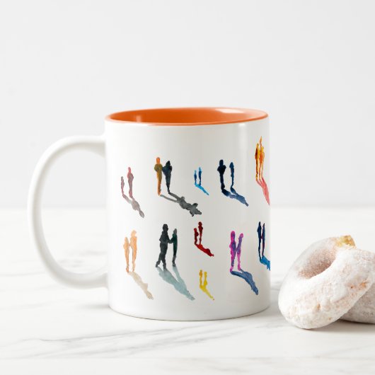 Menschen Kunst in Aquarellkunst Zweifarbige Tasse (Mit Donut)