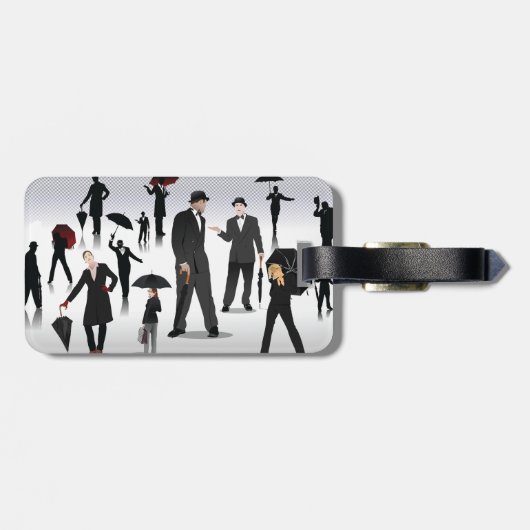 Menschen mit Regenschirmen Gepäckanhänger (Rückseite horizontal)