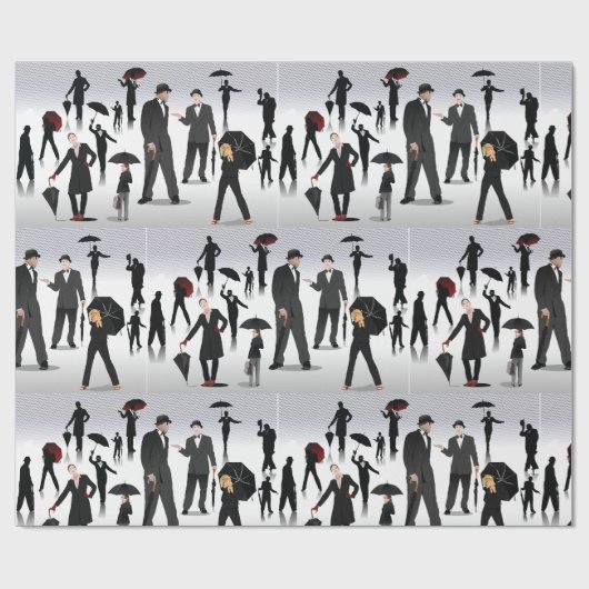 Menschen mit Regenschirmen Geschenkpapier (Flach)