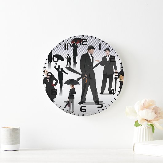 Menschen mit Regenschirmen Große Wanduhr