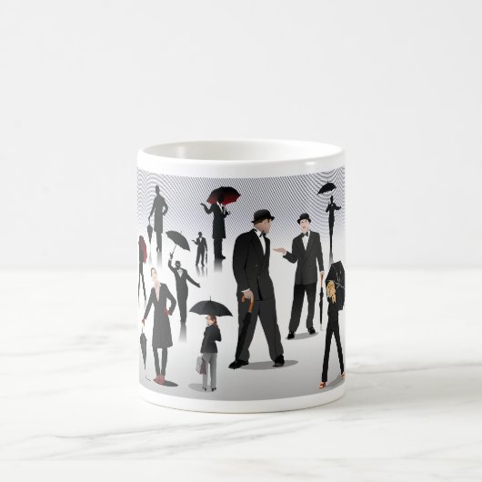 Menschen mit Regenschirmen Kaffeetasse (Mittel)