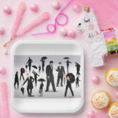 Menschen mit Regenschirmen Pappteller (Party)