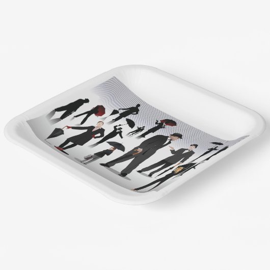 Menschen mit Regenschirmen Pappteller (Gewinkelt)