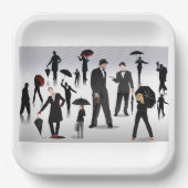 Menschen mit Regenschirmen Pappteller (Vorderseite)