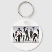 Menschen mit Regenschirmen Schlüsselanhänger (Rückseite)