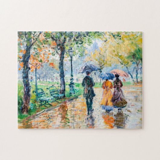 Menschen mit Sonnenschirmen im Park Puzzle (Horizontal)