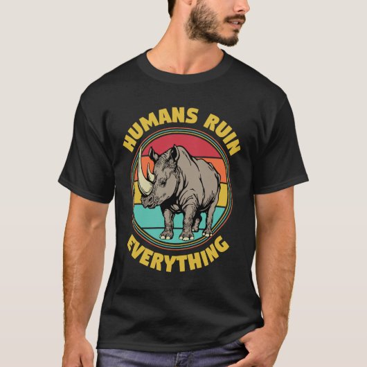 Menschen ruinieren alles - Retro Rhino Wild Animal T-Shirt (Vorderseite)