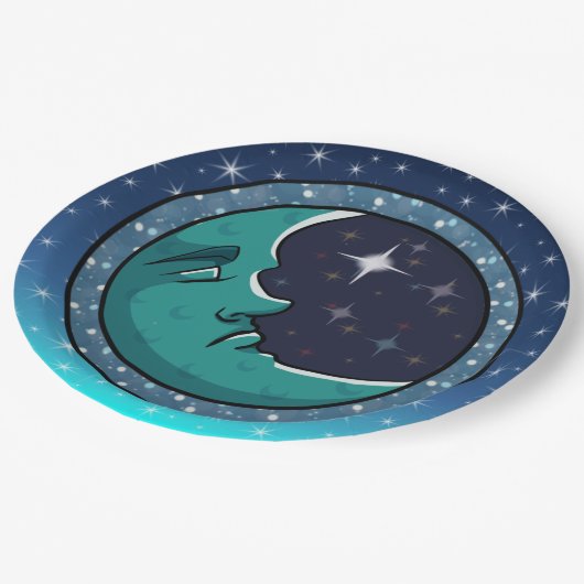 Menschengesicht auf dem Mond Pappteller (Schrägansicht)