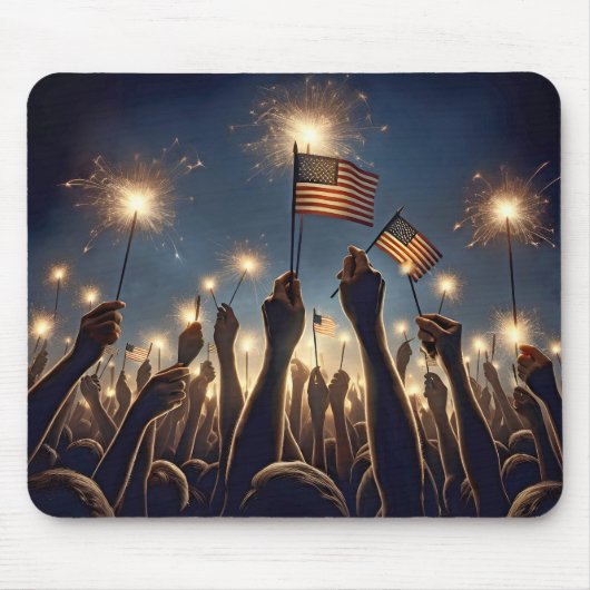 Menschenmenge mit amerikanischen Fahnen und Sparkl Mousepad (Vorne)