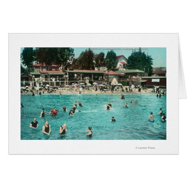 Menschenmengen Schwimmen am Strand Alameda, Alamed (Vorderseite (Horizontal))