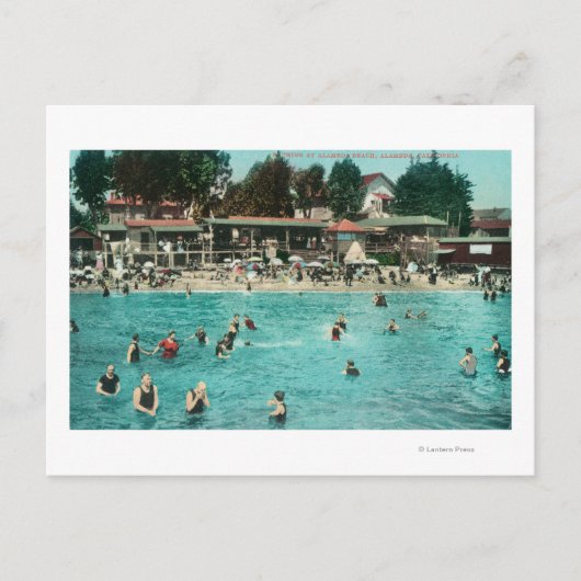 Menschenmengen Schwimmen am Strand Alameda, Alamed Postkarte (Vorderseite)