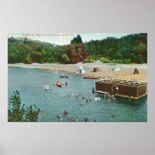 Menschenmengen schwimmen im russischen Fluss Poster (Vorne)