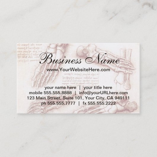 Menschliche Anatomie, Feet Skelette von Leonardo d Visitenkarte (Vorderseite)