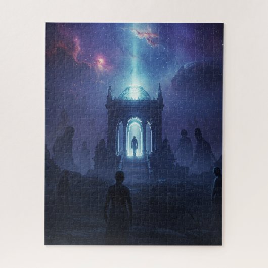 Menschliche Beamte auf antike Alien World Puzzle (Vertikal)