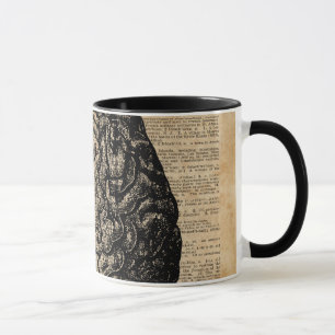 Menschliche Gehirn-Vintage-Illustration Wörterbuch Tasse