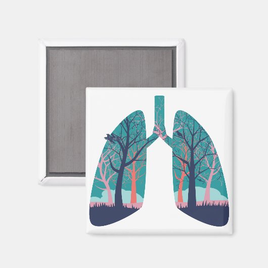 menschliche Lungen mit abstraktem Wald Magnet (Vorderseite/Rückseite)