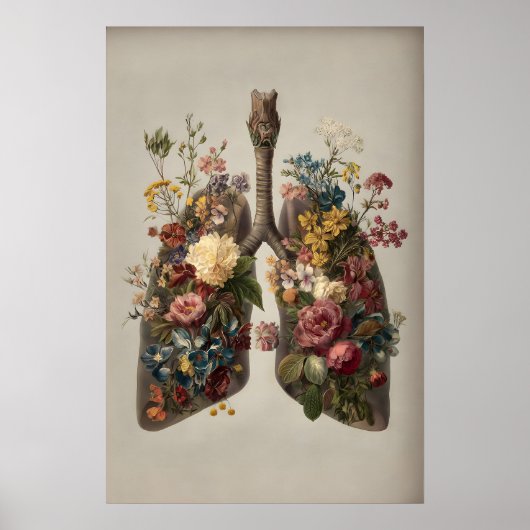 Menschliche Lungen mit Blumenmuster, Anatomie Boho Poster (Vorne)