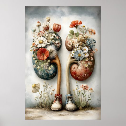 Menschliche Niere mit Blumenmuster, Anatomie Boho Poster (Vorne)