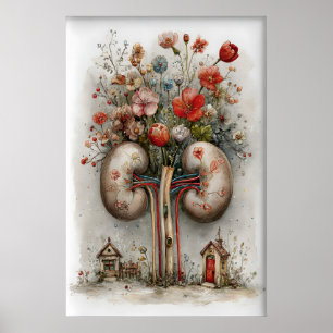 Menschliche Niere mit Blumenmuster, Anatomie-Maler Poster