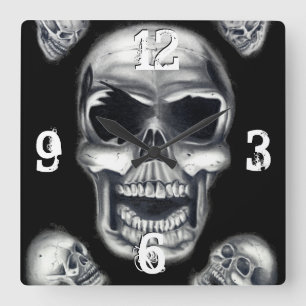 Menschliche Schädel-schwarze Wanduhr