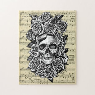 Menschliche Schädelrosen Goth Biker Kunst Illustra Puzzle