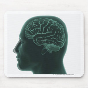 Menschlicher Kopf im Profil, welches das Gehirn Mousepad