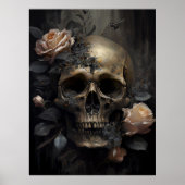 Menschlicher Schädel und Rose dunkelgotisch Poster (Vorne)