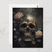 Menschlicher Schädel und Rose dunkelgotisch Postkarte (Vorne/Hinten)