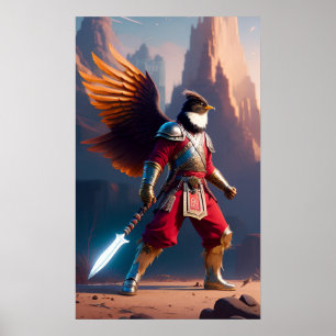 Menschlicher Vogel mit Kriegsgerät und Schwert Poster