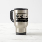 Menschliches Gesellschafts-Logo Wisconsins Reisebecher (Vorderseite Links)