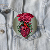 Menschliches Herz mit Rote Rose Blume surreale Kun Button (Beispiel)