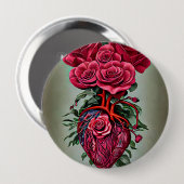 Menschliches Herz mit Rote Rose Blume surreale Kun Button (Vorne & Hinten)