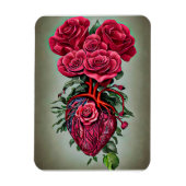 Menschliches Herz mit Rote Rose Blume surreale Kun Magnet (Vertikal)