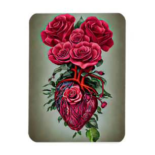 Menschliches Herz mit Rote Rose Blume surreale Kun Magnet