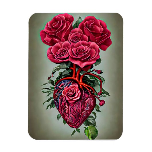 Menschliches Herz mit Rote Rose Blume surreale Kun Magnet (Vertikal)