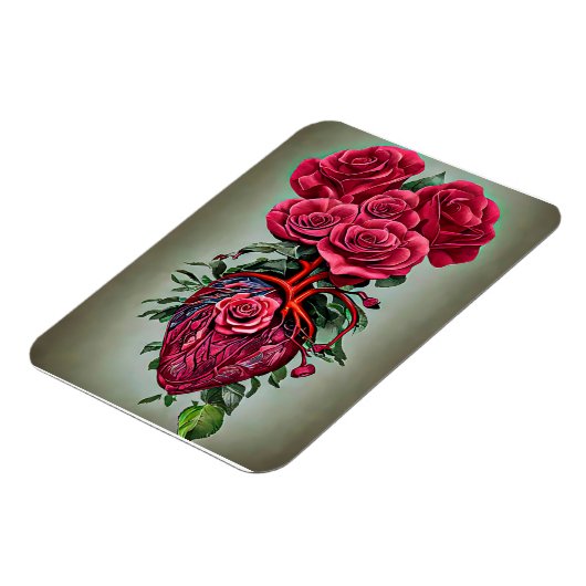 Menschliches Herz mit Rote Rose Blume surreale Kun Magnet (Linke Seite)