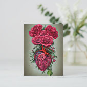 Menschliches Herz mit Rote Rose Blume surreale Kun Postkarte (Stehend Vorderseite)