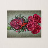Menschliches Herz mit Rote Rose Blume surreale Kun Puzzle (Horizontal)