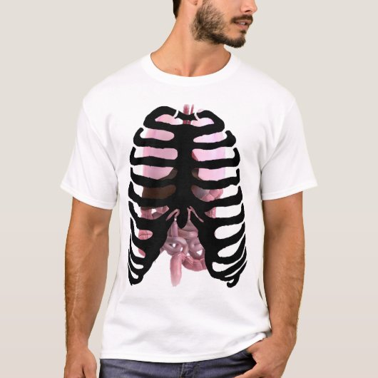Menschliches Skeleton Ribcage Schwarzes mit T-Shirt (Vorderseite)