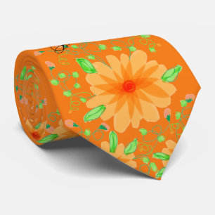 Menswear Flower Krawatte in Orange Floral Print
